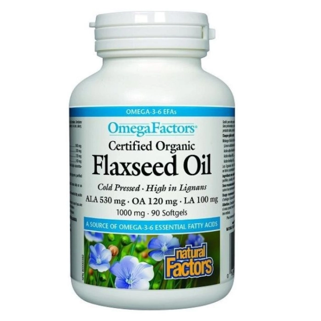 Natural Factors Flaxseed Oil - Ленено масло 1000 mg, 90 софтгел капсули