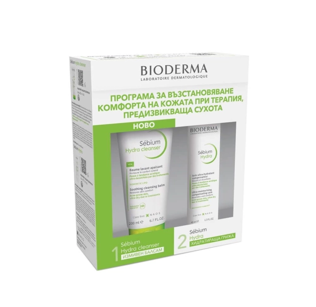 BIODERMA КОМПЛЕКТ Sebium Hydra Измиващ балсам 200 мл + Bioderma Sebium Hydra Хидратиращ крем за лице за комбинирана и мазна кожа 40 мл