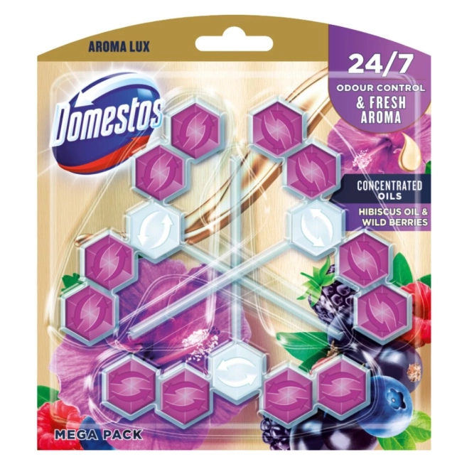 Domestos Aroma Lux Hibiscus Oil & Wild berries Тоалетно блокче 3 х 55 гр