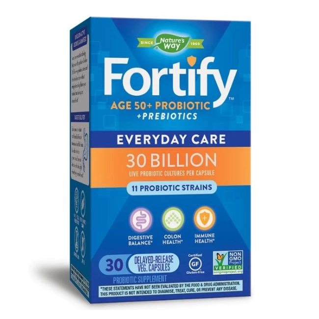 Nature’s Way Пробиотик + пребиотици 50+ ежедневна грижа - Fortify Age 50+ Probiotic Everyday Care, 30 млрд. активни пробиотици, 30 капсули