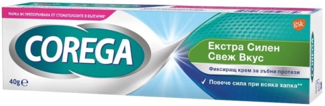  Corega Екстра силен Свеж вкус 40g , Фиксатор за зъбни протези