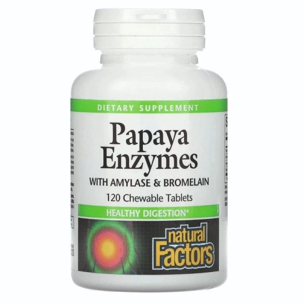 Natural Factors Папая ензими с амилаза и бромелаин - Papaya Enzymes - При нарушено храносмилане, газове и подуване, 60 дъвчащи таблетки