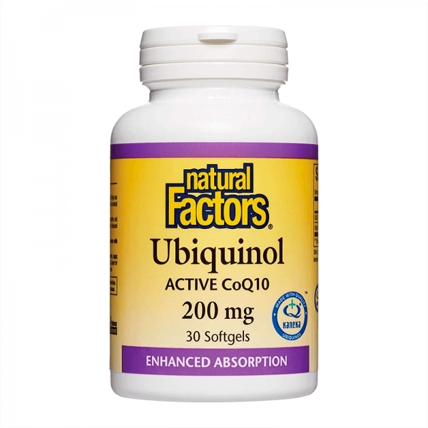 Natural Factors Aктивен Коензим Q10 - Убиквинол - Мощен антиоксидант за здраво сърце, 200 mg, 30 софтгел капсули