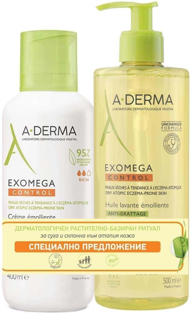 A-DERMA Exomega Control Емолиентен крем 400мл + Емолиентно душ-олио 500мл