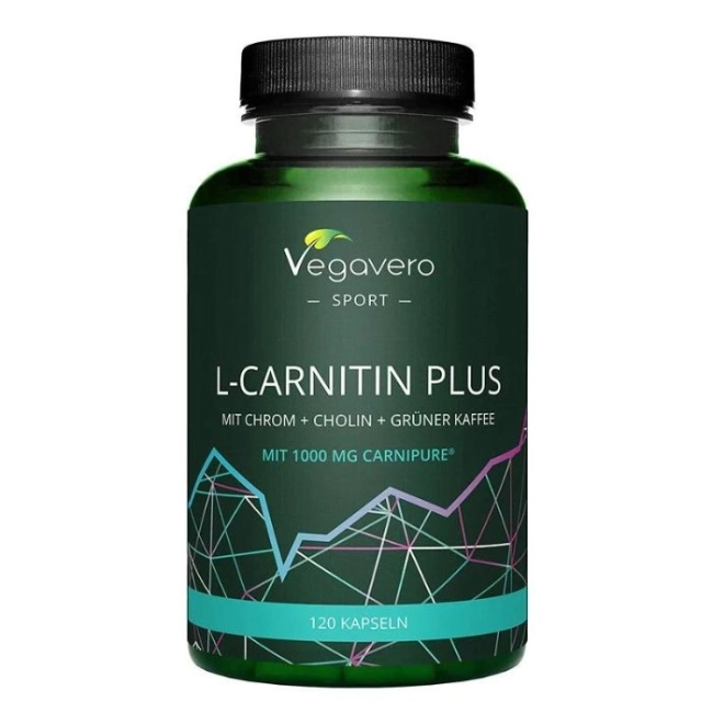 Vegavero Енергия и контрол на теглото - Л-Карнитин + Хром, холин и зелено кафе, 120 капсули