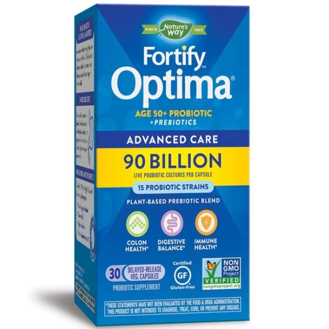 Nature’s Way Пробиотик + пребиотици 50+ специална грижа - Fortify Optima Probiotic 50+ Advanced Care, 90 млрд. активни пробиотици, 30 капсули