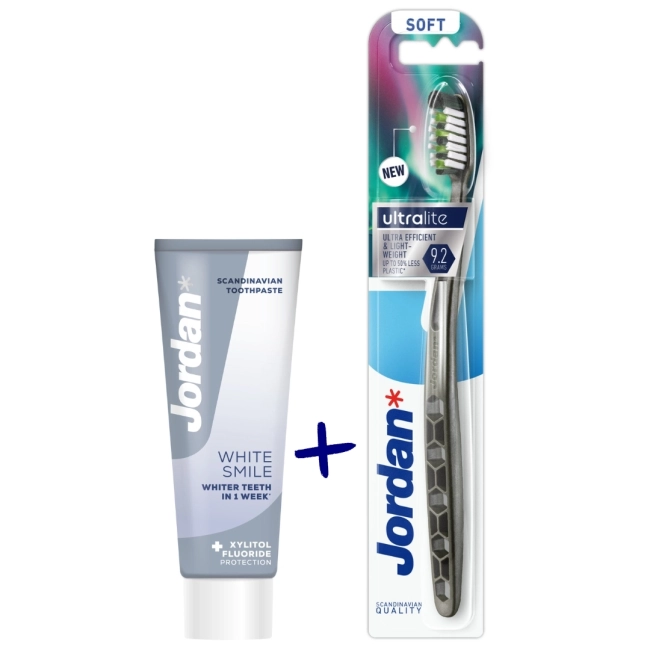 Jordan Комплект Ultralite Четка за зъби Soft+White Smile Паста за зъби 75 мл