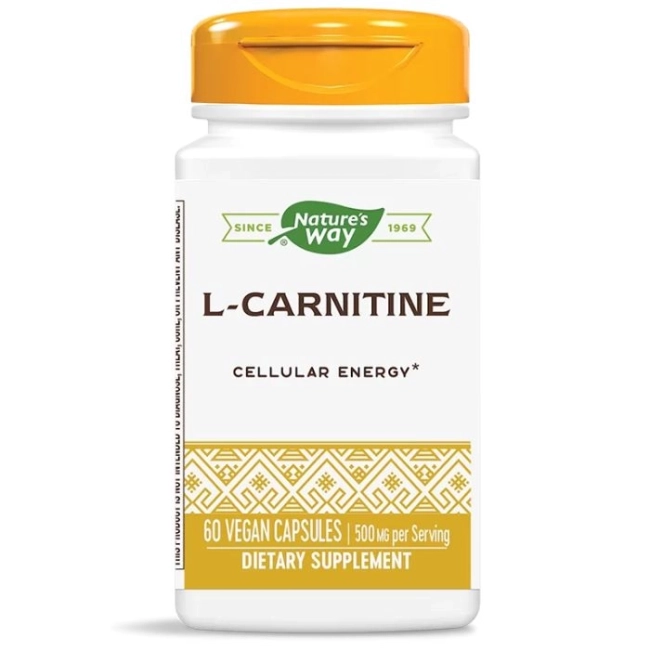Nature’s Way Л-Карнитин - Клетъчна енергия, мускулна функция, контрол на теглото, 500 mg, 60 капсули