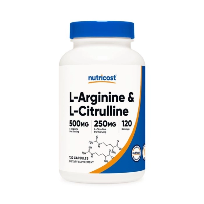 Nutricost Тонус и енергия - Л-Аргинин + Л-Цитрулин  (L-Arginine + L-Citrulline), 550 mg + 250 mg/120 капсули