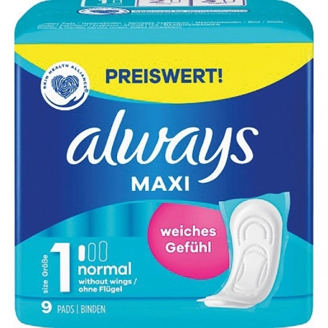 Always Maxi Normal 1 Дамски превръзки без крилца, 9 бр.