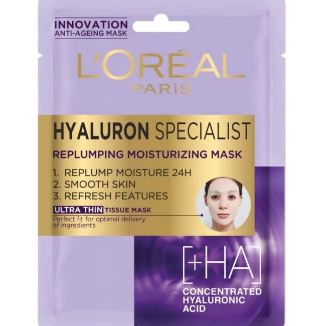 L’Oreal Hyaluron Specialist Хидратираща хартиена маска за възстановяване обема на лицето 30 грама