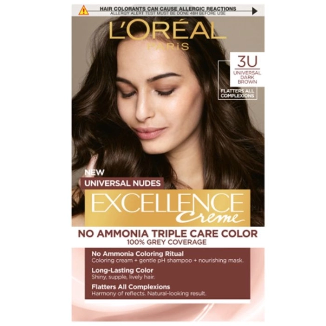 L’Oreal Excellence Universal Nudes Безамонячна боя за коса цвят 3U Dark Brown