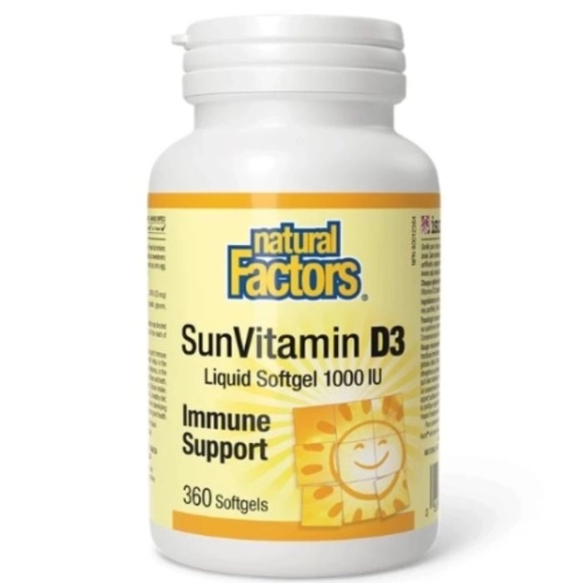 Natural Factors Витамин D3 - Силен имунитет, 1000 IU, 360 софтгел капсули