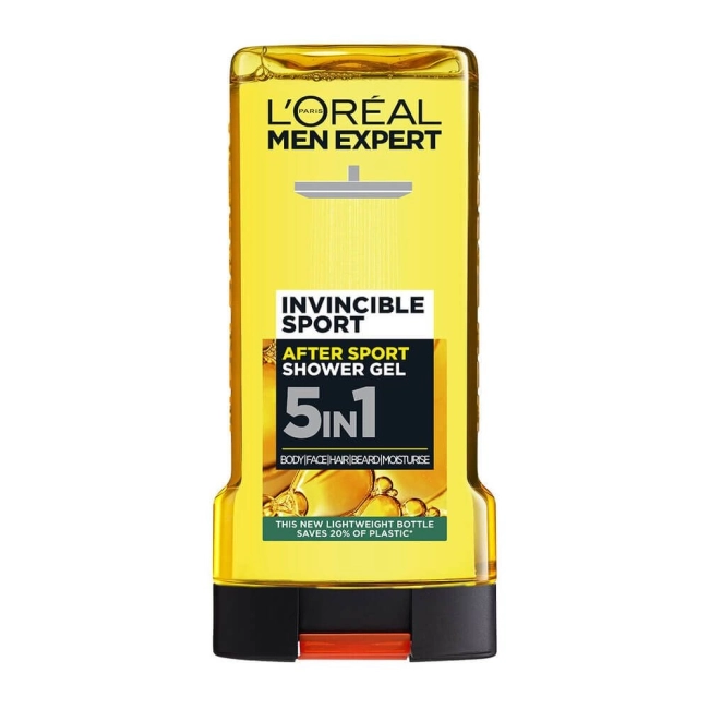 L’Oreal Men Expert Invincible Sport Ревитализиращ душ-гел за тяло и коса за мъже 5в1 300 мл