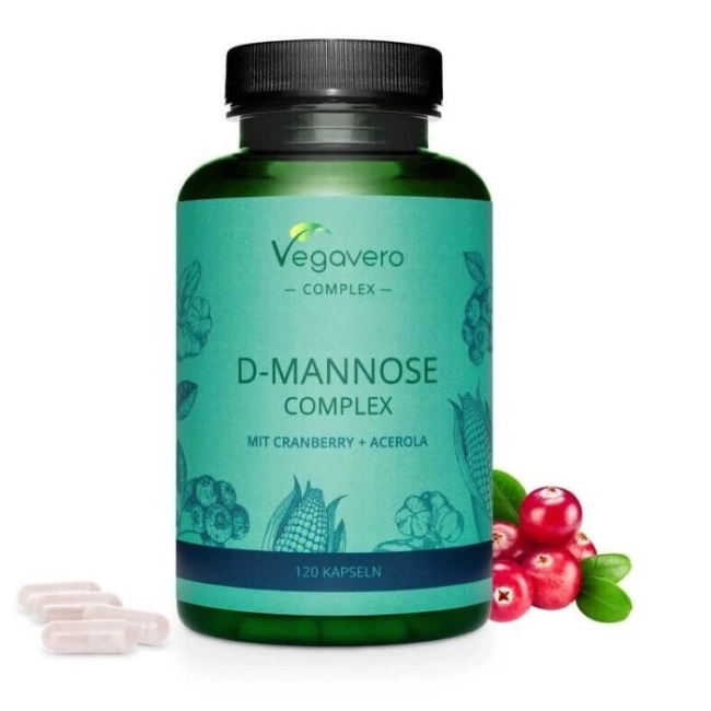 Vegavero D-Mannose Complex mit Cranberry + Acerola / Д-маноза комплекс с червена боровинка и ацерола, 120 капсули, 100% Vegan