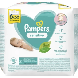 Pampers Sensitive Бебешки мокри кърпички 6x52 броя