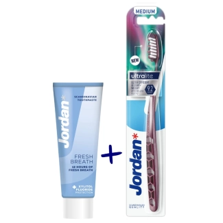 Jordan Комплект Ultralite Четка за зъби Medium+Fresh Breath Паста за зъби за свеж дъх 75 мл