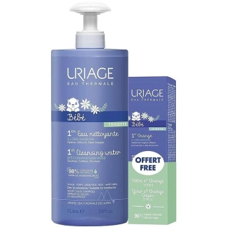 Uriage Bebe Почистваща вода 1 л + ПОДАРЪК Крем за смяна на пелени 100 мл