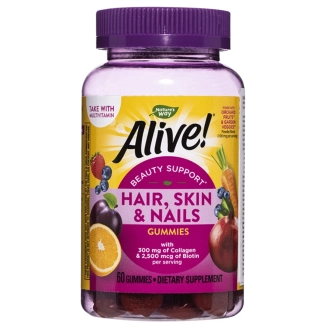 Nature's Way Alive Формула за коса, кожа и нокти+ Алайв - Alive! Hair, Skin &amp; Nails Gummies, 60 желирани таблетки