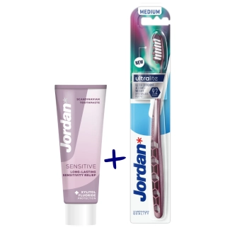 Jordan Комплект Ultralite Четка за зъби Medium+Sensitive Паста за зъби 75 мл
