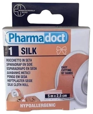 Pharmadoct Хипоалергенен копринен лейкопласт Silk 5 м х 2,5 см