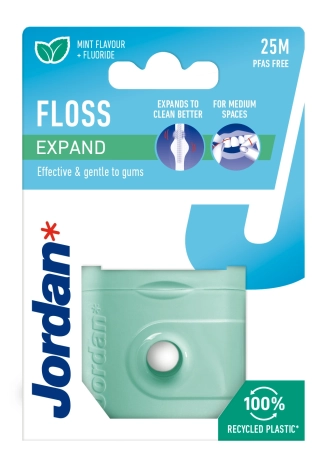 Jordan Expand Fresh Раздуващ се конец за чувствителни зъби и венци и широки пространства 25 м