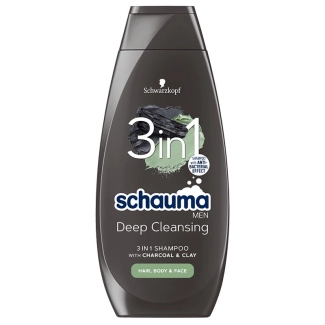 Schauma Men Deep Cleansing Шампоан за мъже 3в1 за лице, коса и тяло с активен въглен 400 мл
