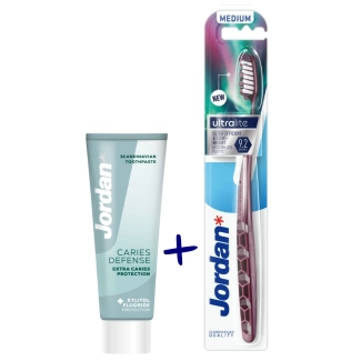Jordan Комплект Ultralite Четка за зъби Medium+Caries Defense Паста за зъби 75 мл