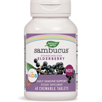 Nature’s Way Самбукус за деца с черен бъз, цинк, витамини А, С &amp; В6 - Sambucus for Kids Chewable, 40 дъвчащи таблетки