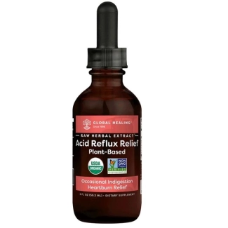 Global Healing При стомашен рефлукс и киселини - Капки с билкови екстракти, растителни масла и ябълков оцет, 59.2 ml