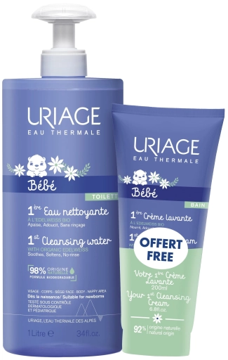 Uriage Почистваща вода за бебета 1 л + ПОДАРЪК Crеme Lavante 200 мл
