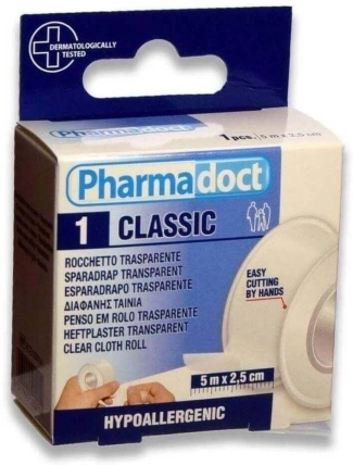 Pharmadoct Хипоалергенен прозрачен лейкопласт Classic 5 м х 2,5 см