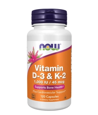  NOW Vitamin D-3 1000 IU &amp; K2 45mcg 120 капсули
