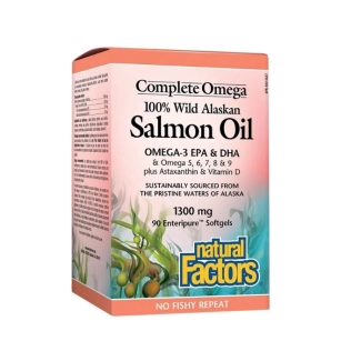 Natural Factors Salmon Oil 100% Wild Alaskan/ Дива сьомга (масло) от Аляска 1300 mg х 90 софтгел капсули