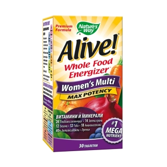 Мултивитамини за жени максимум сила Алайв - Alive! Women's Multi Max Potency Whole Food Energizer, 30 таблетки