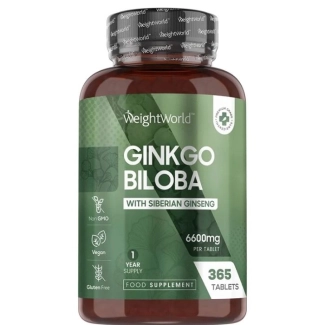 WeightWorld В подкрепа на мозъчната функция и кръвообращението - Гинко билоба + Сибирски женшен, 365 таблетки