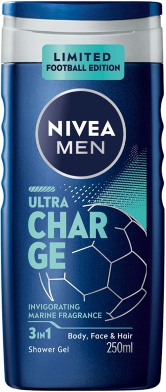 Nivea MEN Ultra Charge Душ гел за лице, коса и тяло 250 мл 
