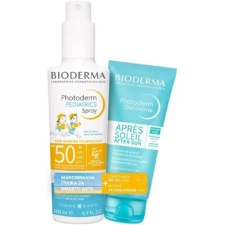 Комплект Bioderma Photoderm Pediatrics Слънцезащитен спрей SPF50+ х200 мл + Apres Soleil Гел-крем за след слънце х100 мл
