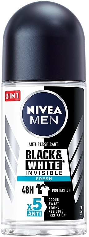 NIVEA Men Black &amp; White Invisible Fresh Дезодорант рол- он против изпотяване за мъже 50 мл