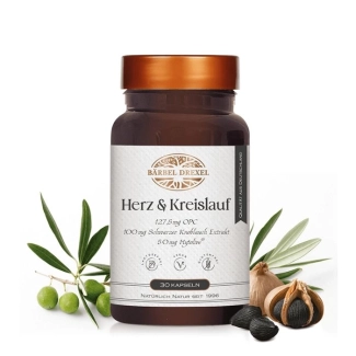 Bärbel Drexel Здраво сърце и добро кръвообращение - Формула с гроздово семе, черен чесън, маслина и витамин Е, 30 капсули