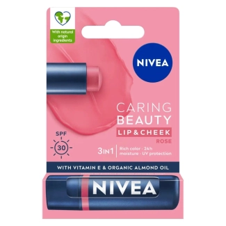 Nivea Caring Beauty Lip &amp; Cheek Rose Балсам за устни и скули SPF30 4.8 гр