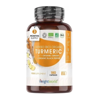 WeightWorld Грижа за костите, ставите и сърцето - Куркума + Джинджифил и Черен пипер Био, 180 капсули