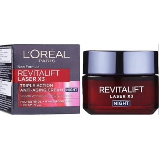 Loreal Paris Revitalift Laser X3 Нощен крем за лице против стареене на кожата с тройно действие x50 мл